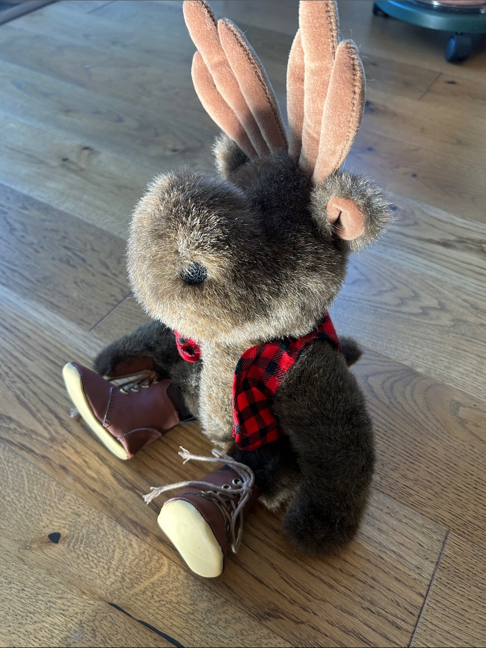 Vintage Plush Brown Moose with Red Plaid Vest -